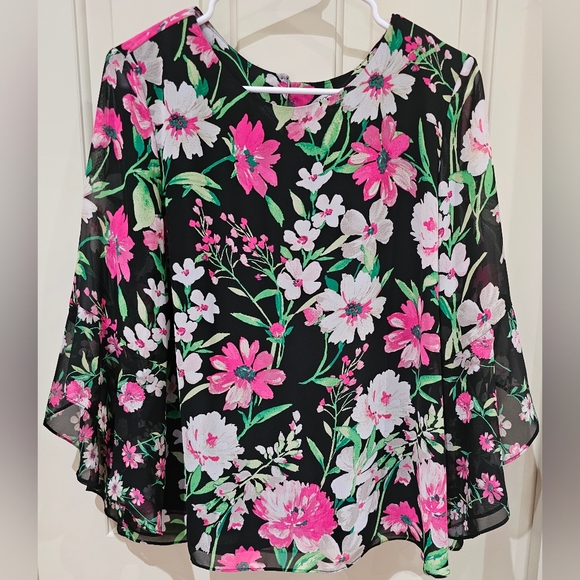 Kasper Tops - Floral Black and Pink Women's Top